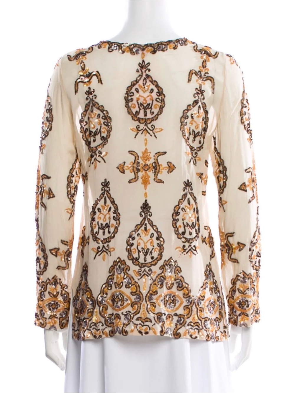 Calypso St. Barth Embellished Cream Beaded Long-Sleeve Fairuza Top NWT Sz XL - Picture 3 of 4